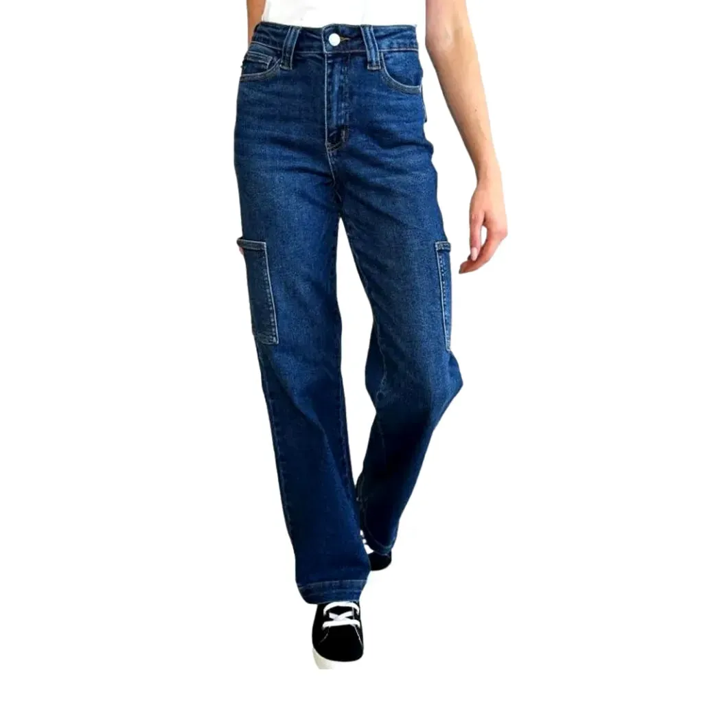 Side-leg-pockets straight jeans for women