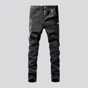 Side zippers skinny motorcycle jeans
 for men