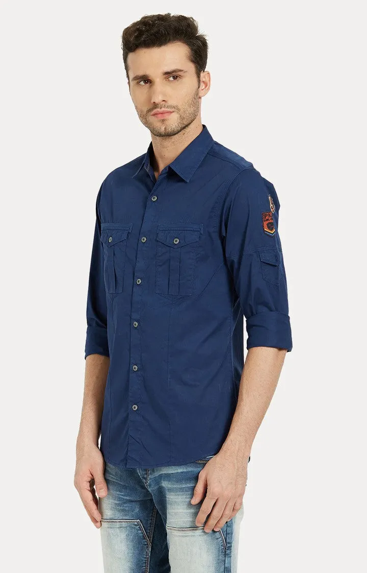 Spykar Men'S Blue Cotton Solid Casual Shirts