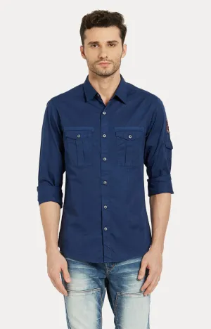 Spykar Men'S Blue Cotton Solid Casual Shirts