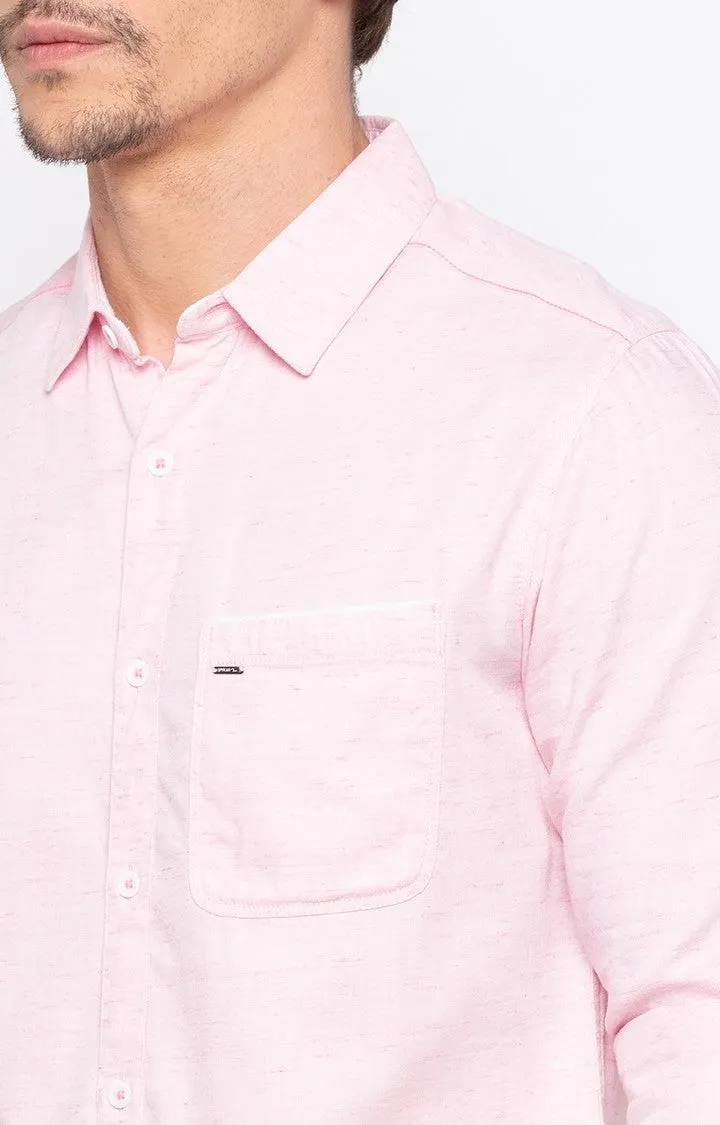 Spykar Men'S Pink Cotton Melange Casual Shirts