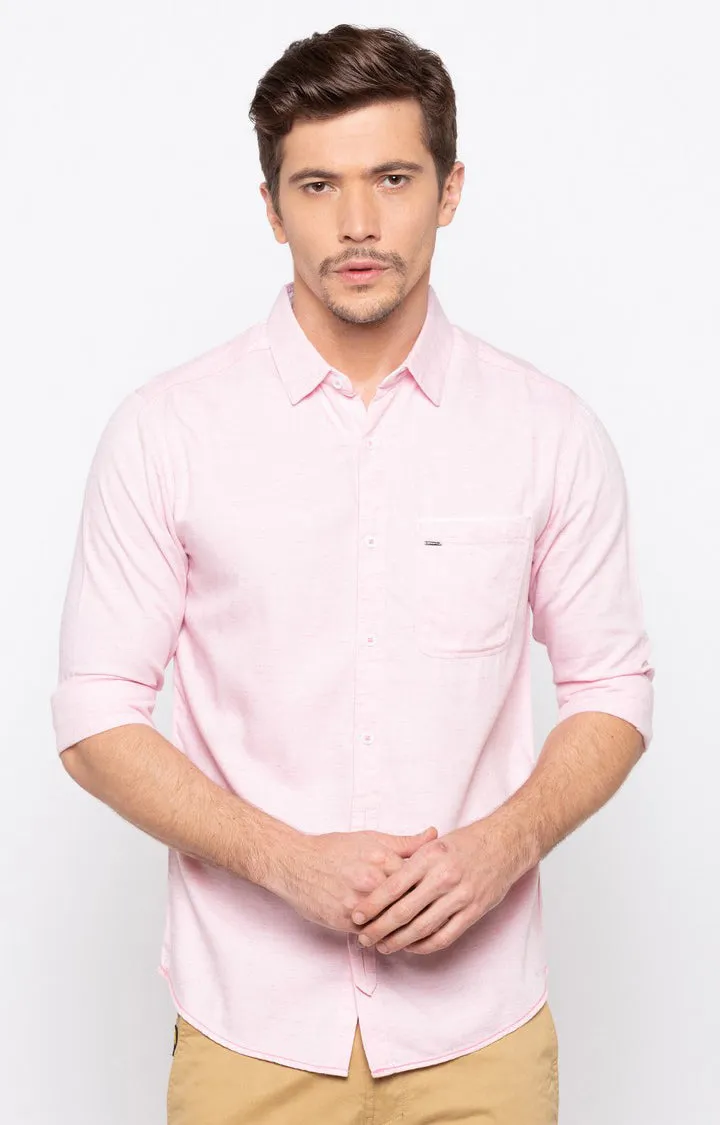 Spykar Men'S Pink Cotton Melange Casual Shirts