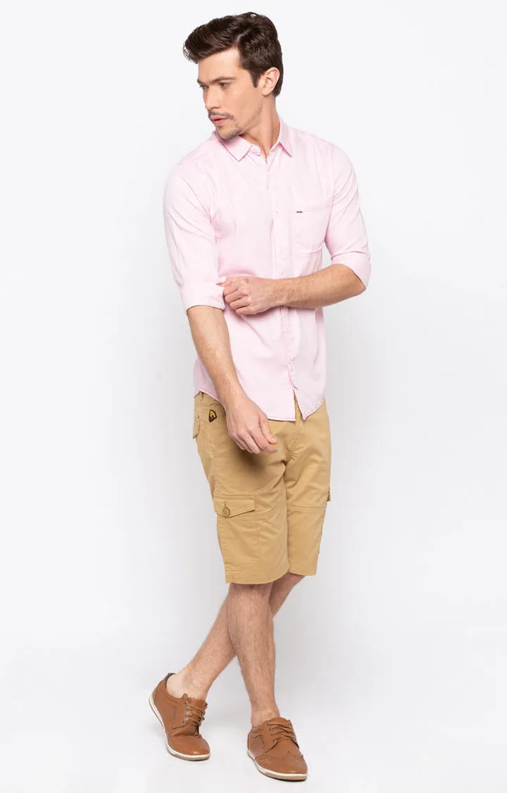 Spykar Men'S Pink Cotton Melange Casual Shirts