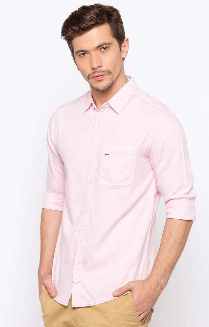 Spykar Men'S Pink Cotton Melange Casual Shirts