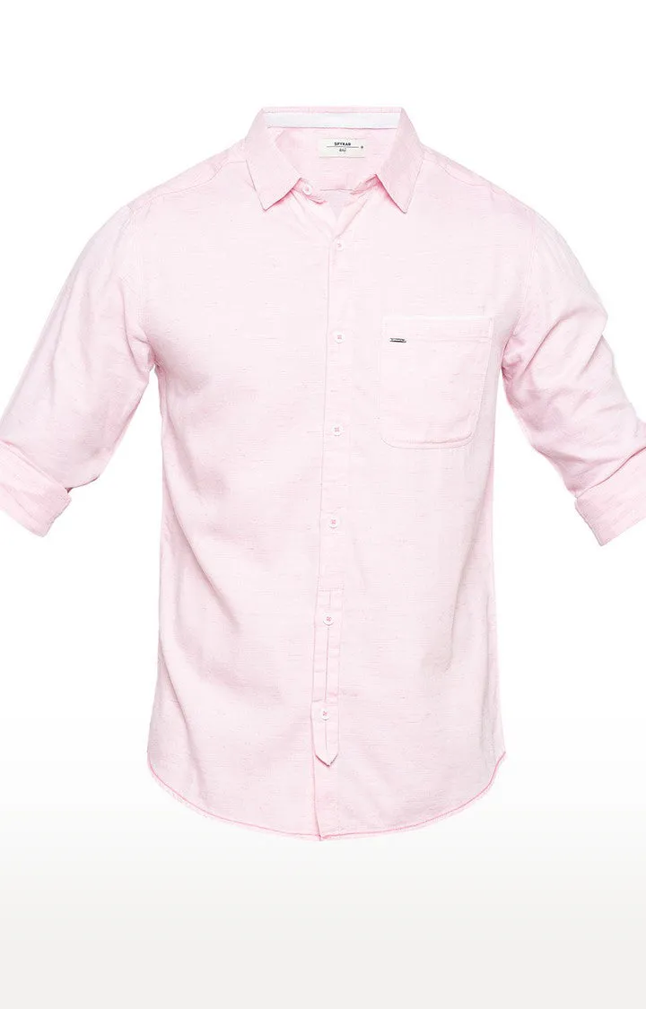 Spykar Men'S Pink Cotton Melange Casual Shirts