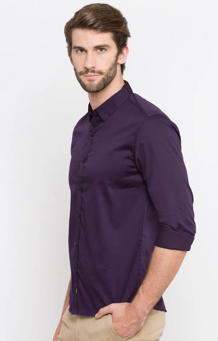 Spykar Men'S Purple Cotton Solid Casual Shirts