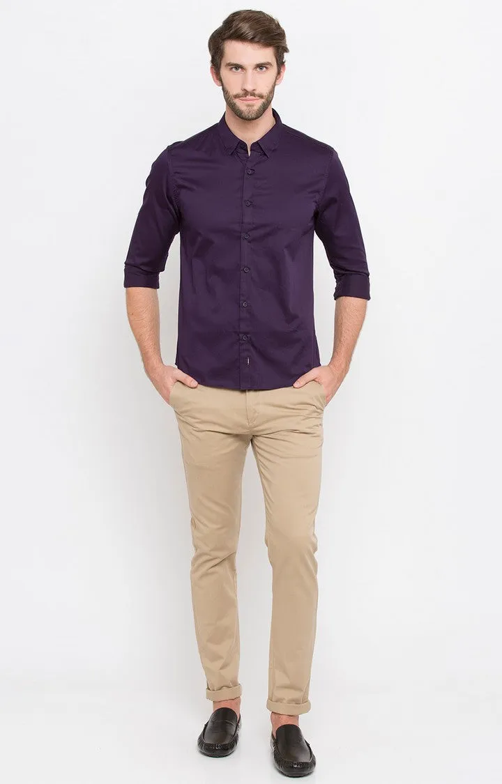 Spykar Men'S Purple Cotton Solid Casual Shirts