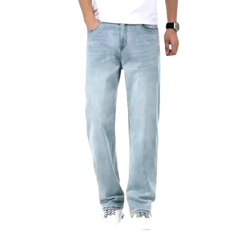 Stonewashed whiskered jeans
 for men