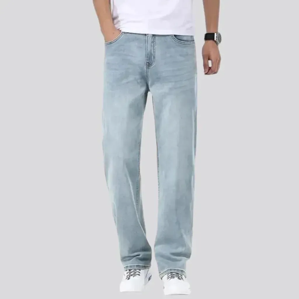 Stonewashed whiskered jeans
 for men