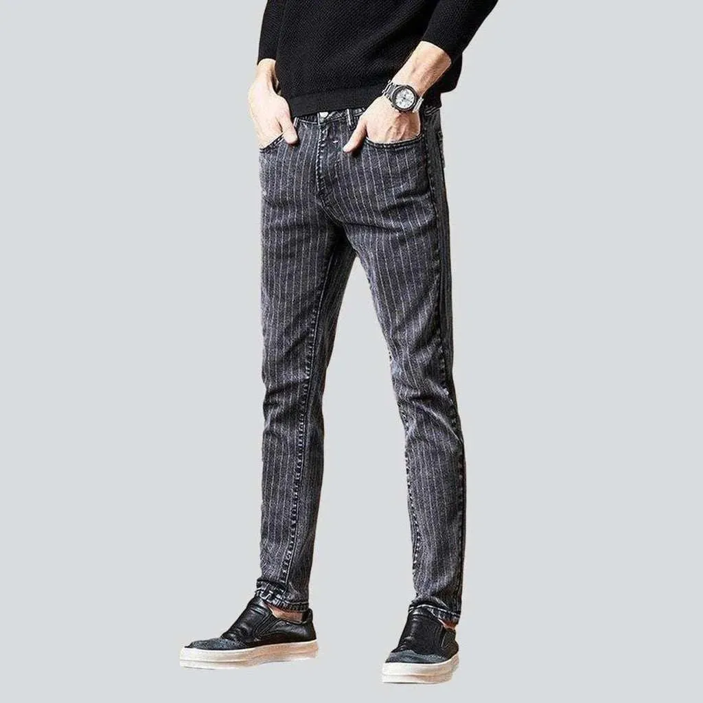 Striped grey jeans for men