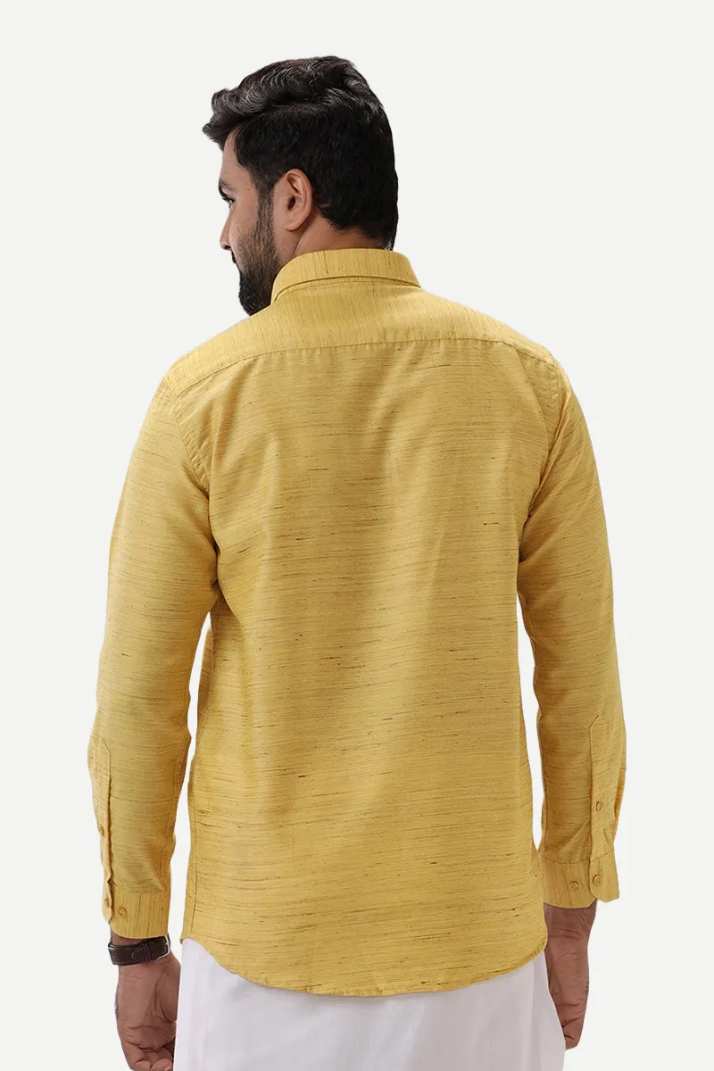 Swaraj - Yellow Silk Shirts For Men | Uathayam