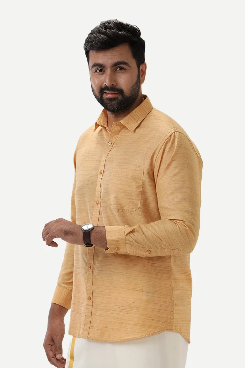 Swaraj - Yellowish Orange Silk Shirts For Men | Uathayam