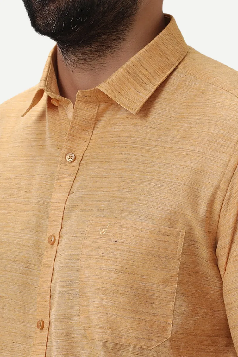 Swaraj - Yellowish Orange Silk Shirts For Men | Uathayam