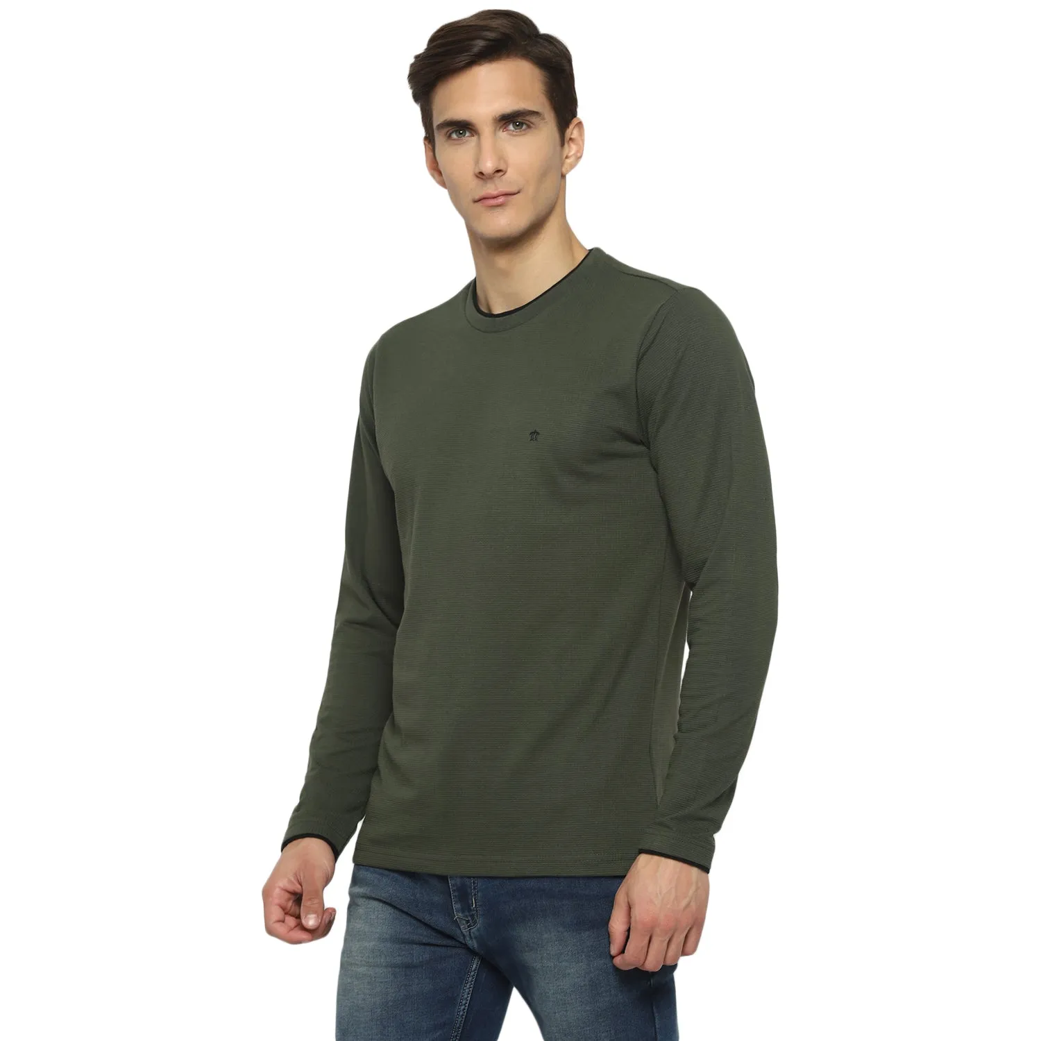 Turtle Men Dark Green Self Design Round Neck T-Shirts