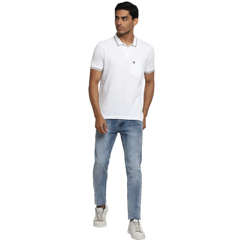 Turtle Men Essentials White Solid Polo Neck T-Shirts (37551)