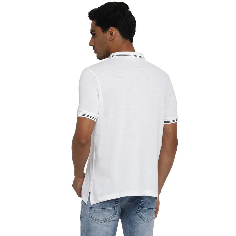 Turtle Men Essentials White Solid Polo Neck T-Shirts (37551)