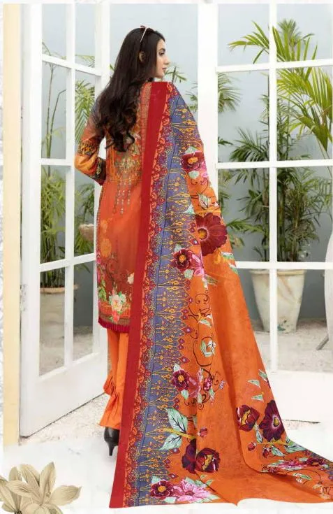 Unstitched Cotton Orange Salwar Suit Pakistani Dress Material