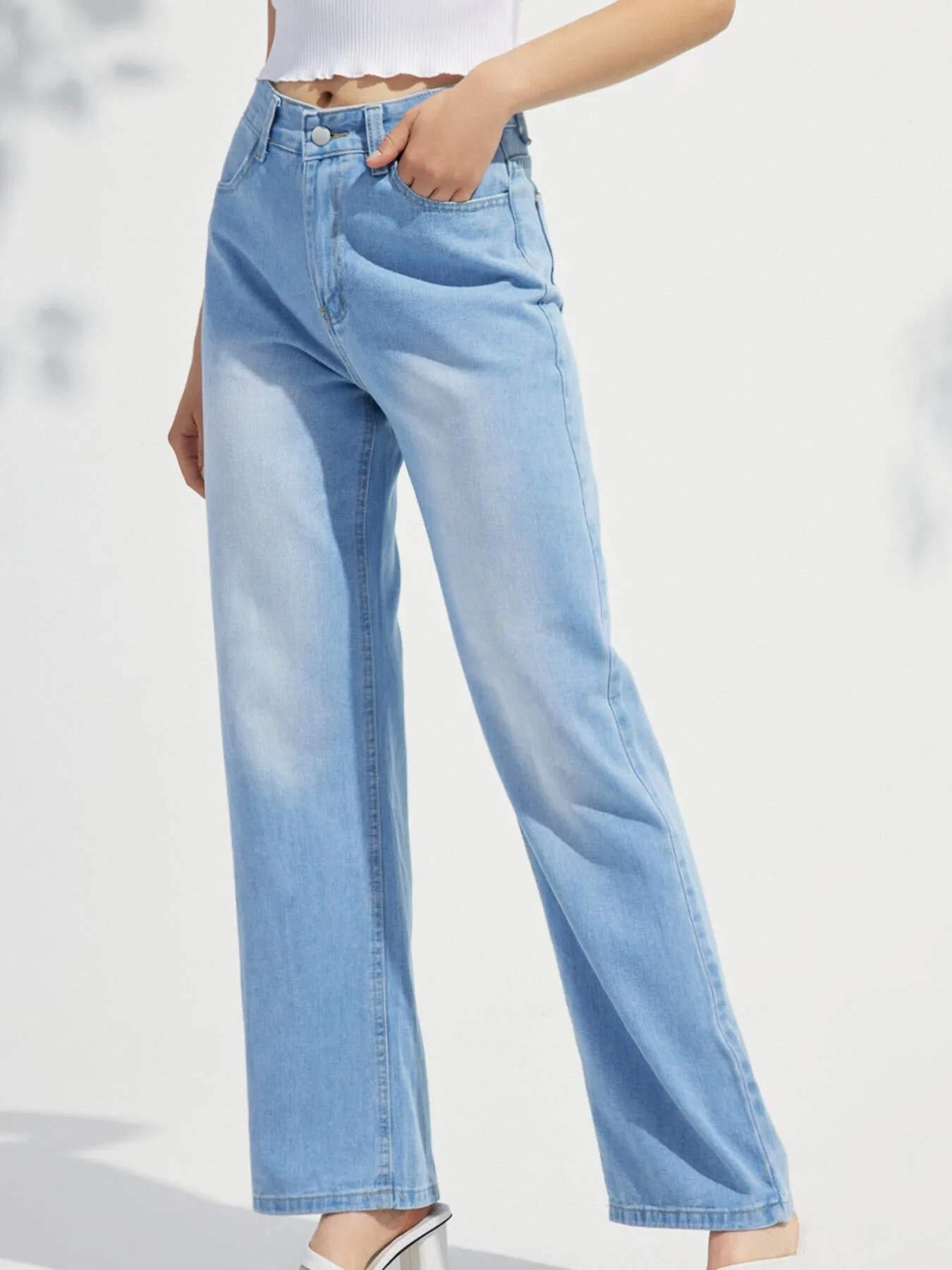 Wide Leg High Waist Pocket Denim Jeans