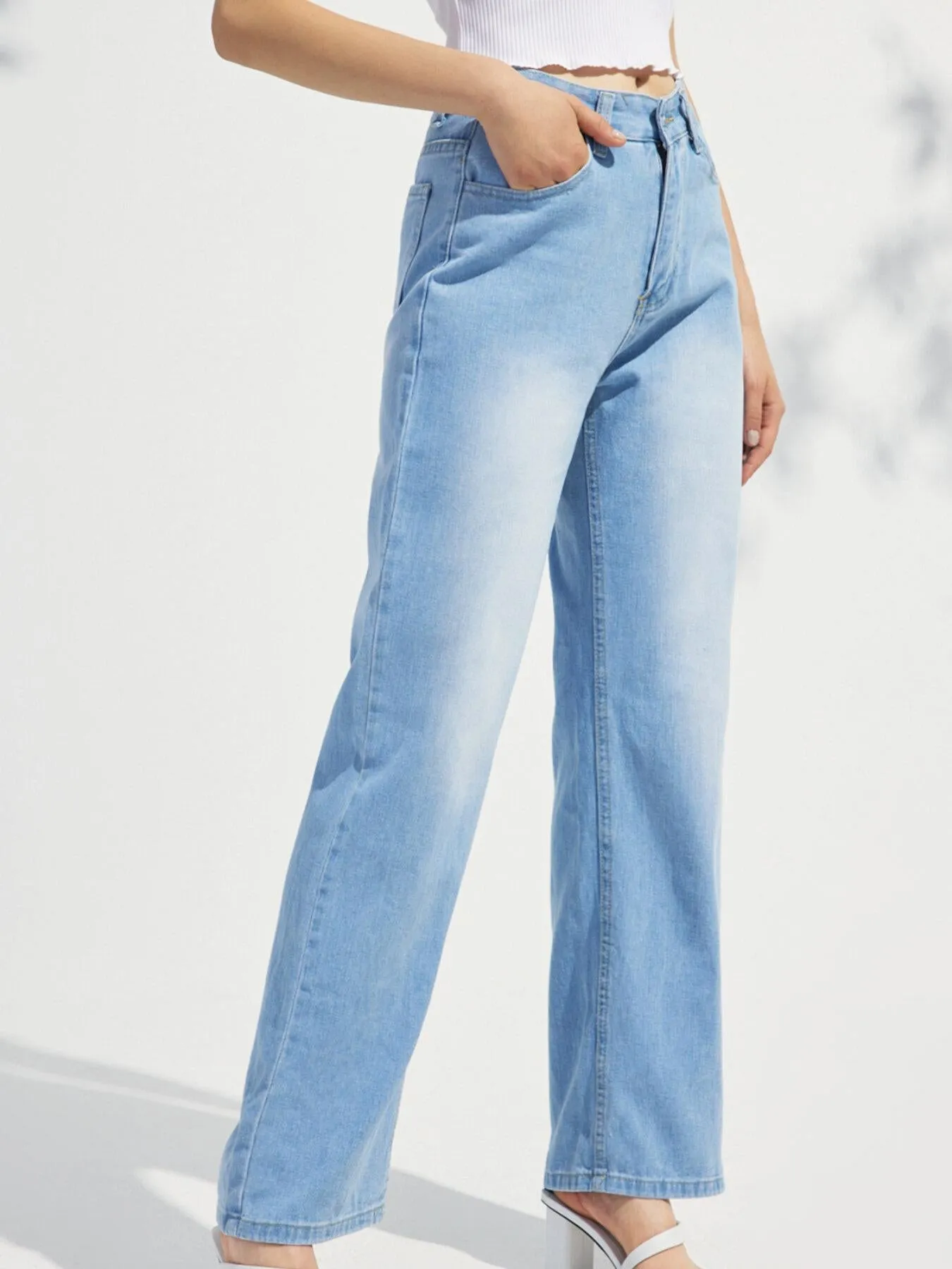 Wide Leg High Waist Pocket Denim Jeans