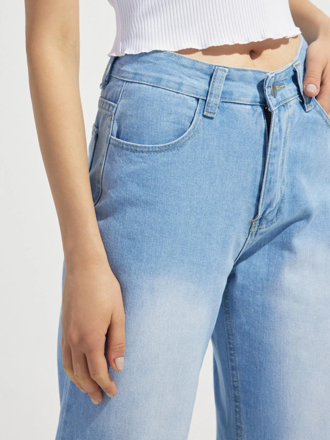 Wide Leg High Waist Pocket Denim Jeans