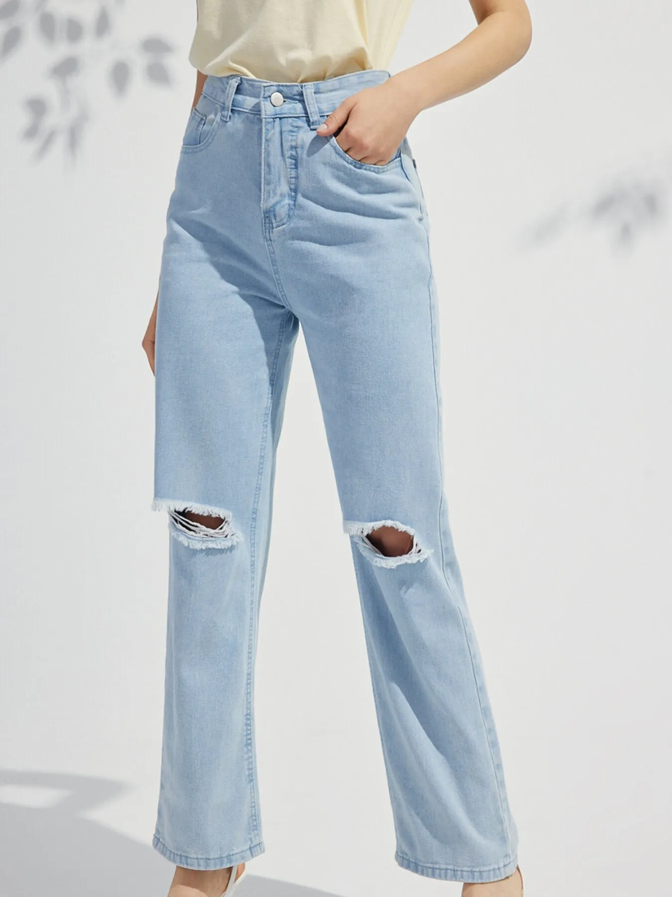 Wide Leg Ripped High Waist Denim Jeans