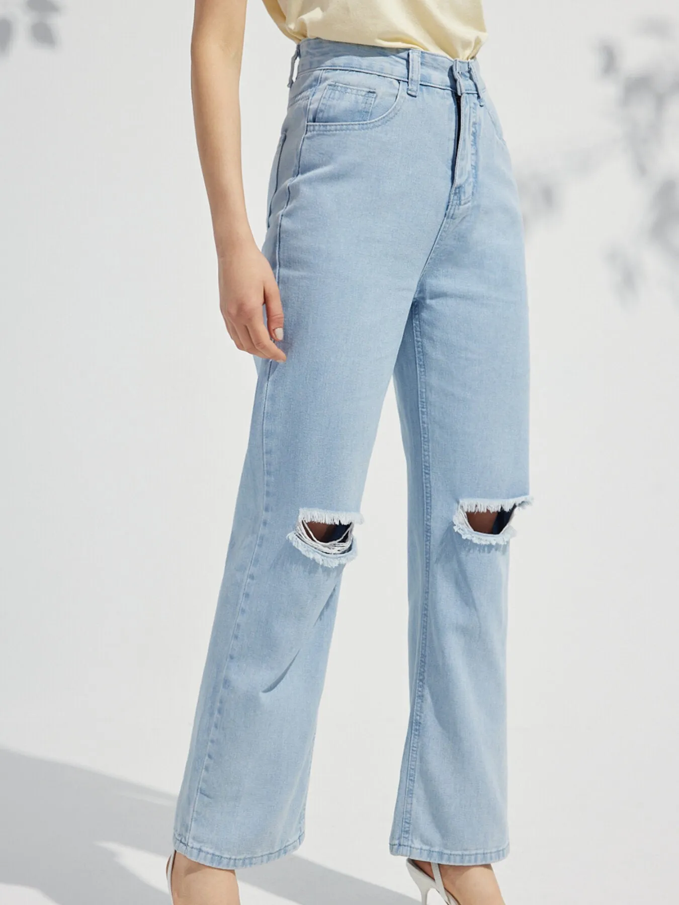 Wide Leg Ripped High Waist Denim Jeans