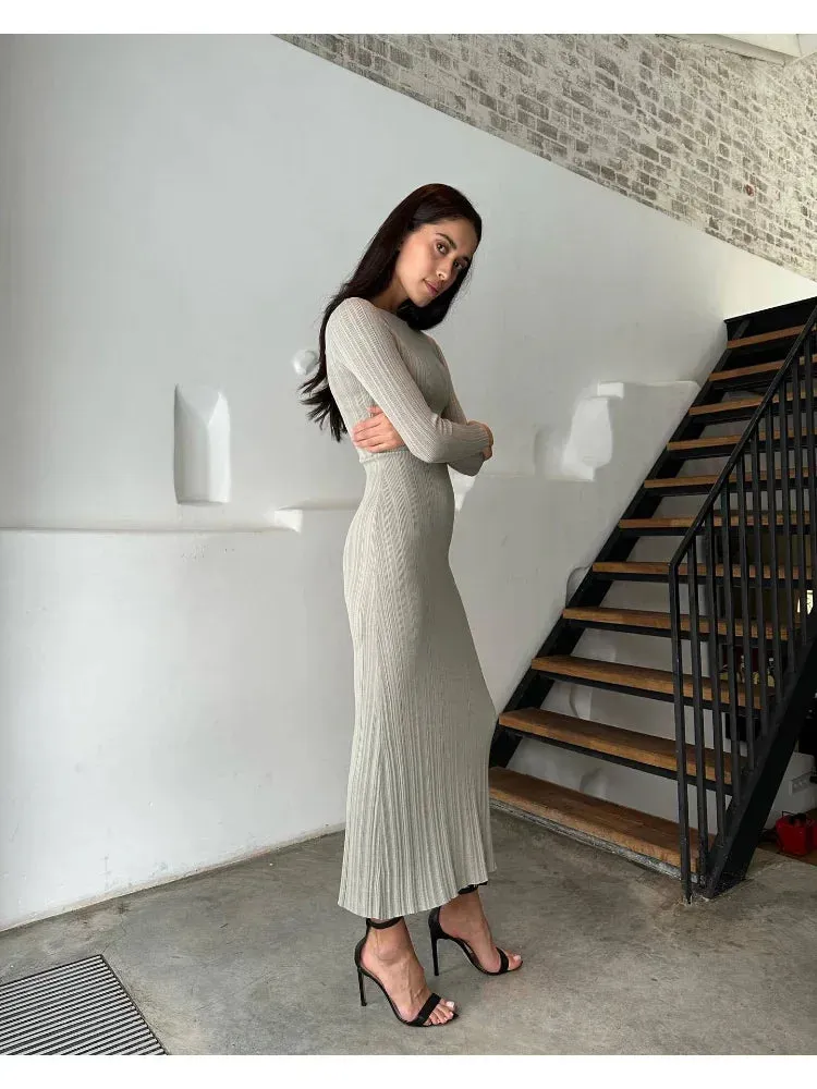 Women Solid Maxi Long Sweater Dress