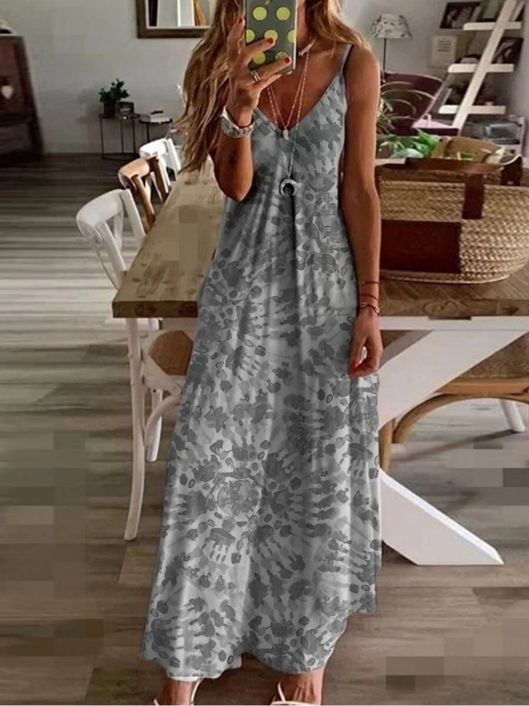 Women's Dresses Print Straps Summer Beach Party Loose Casual Long Dresses