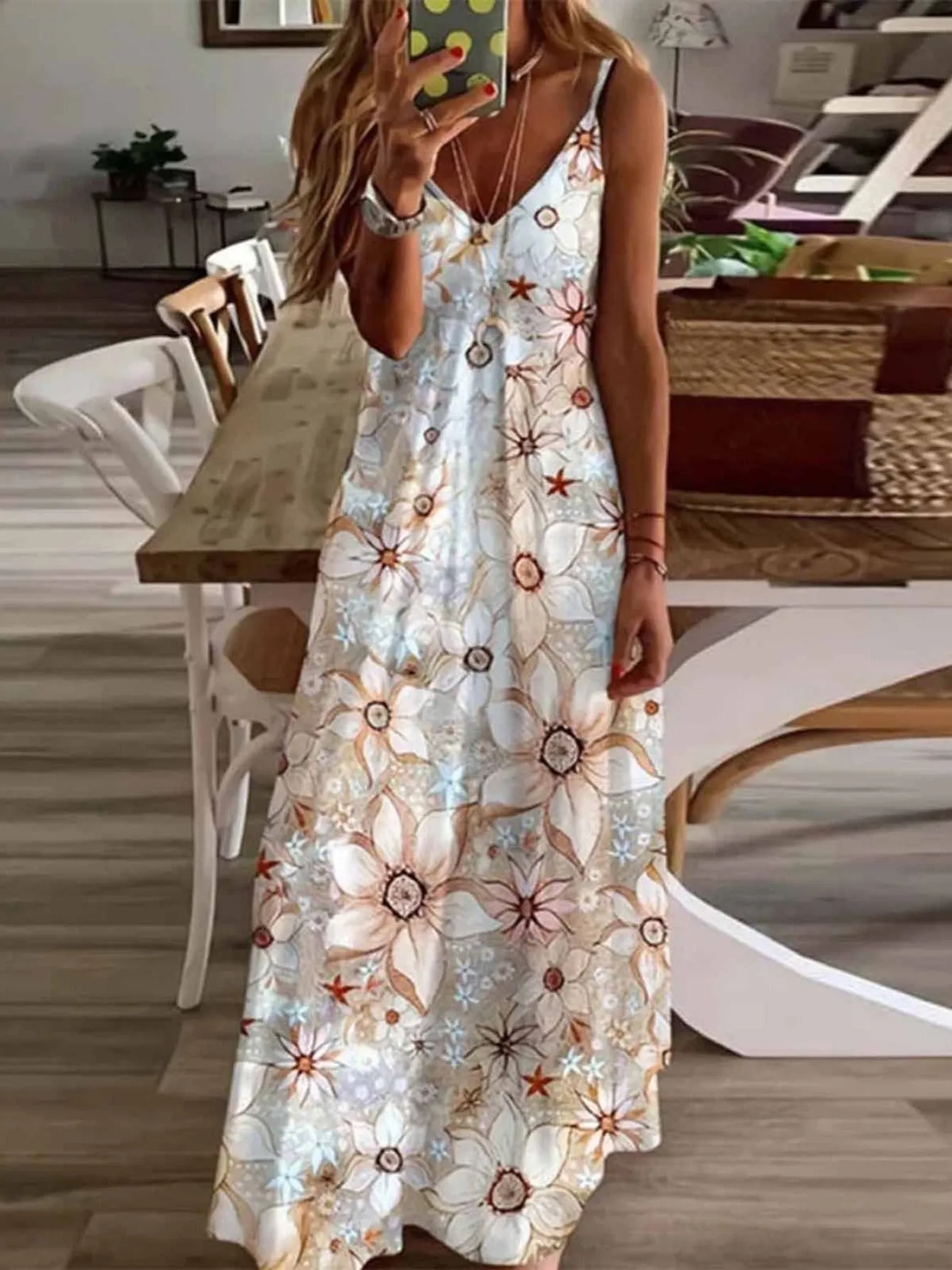 Women's Dresses Print Straps Summer Beach Party Loose Casual Long Dresses