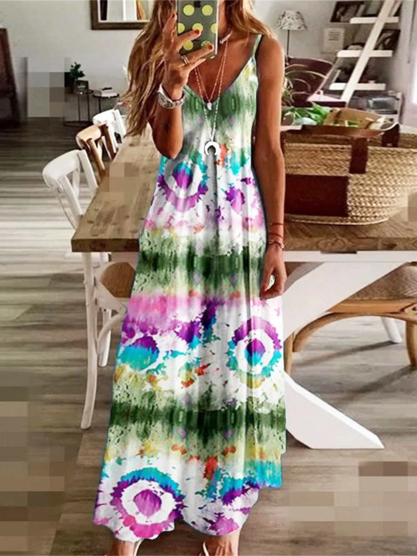 Women's Dresses Print Straps Summer Beach Party Loose Casual Long Dresses