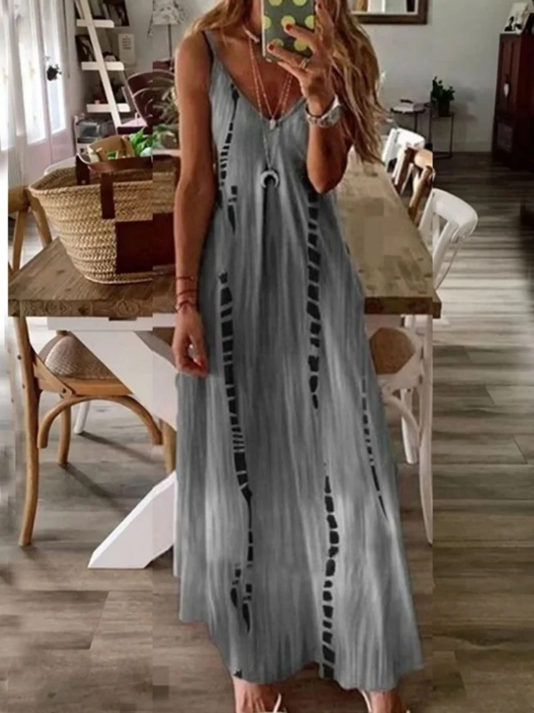 Women's Dresses Print Straps Summer Beach Party Loose Casual Long Dresses