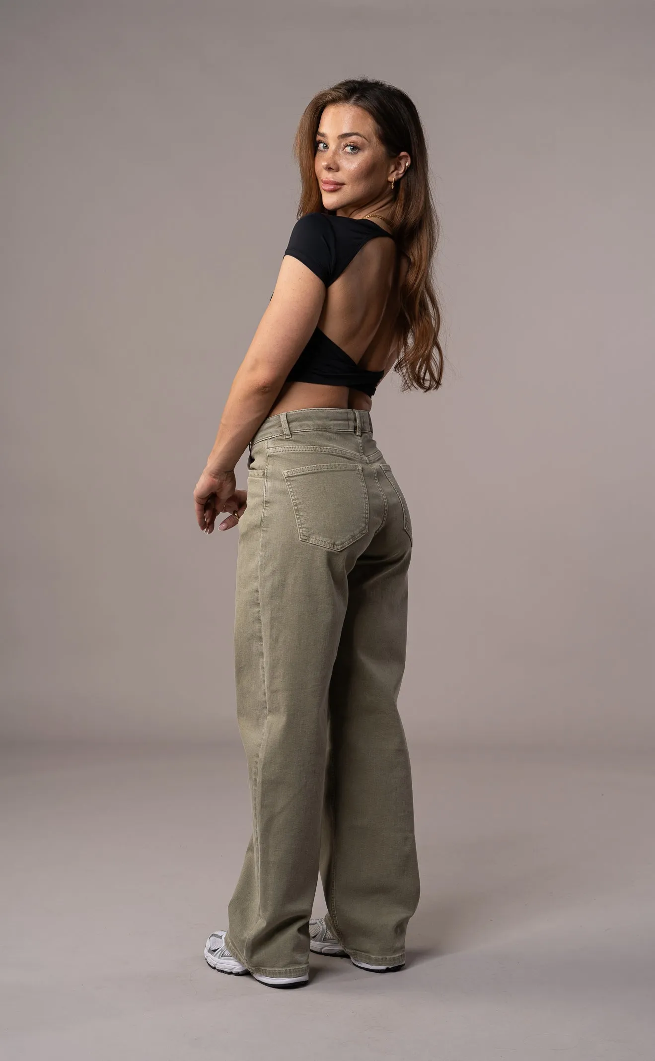 Womens Pastel Baggy Fitjeans - Khaki