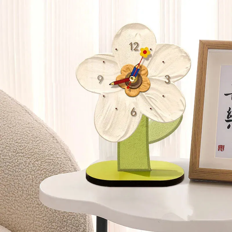 Wooden Desk Clock In Cartoon Mini Tulip Flower Shape For Home Decor Or Gift For Kids