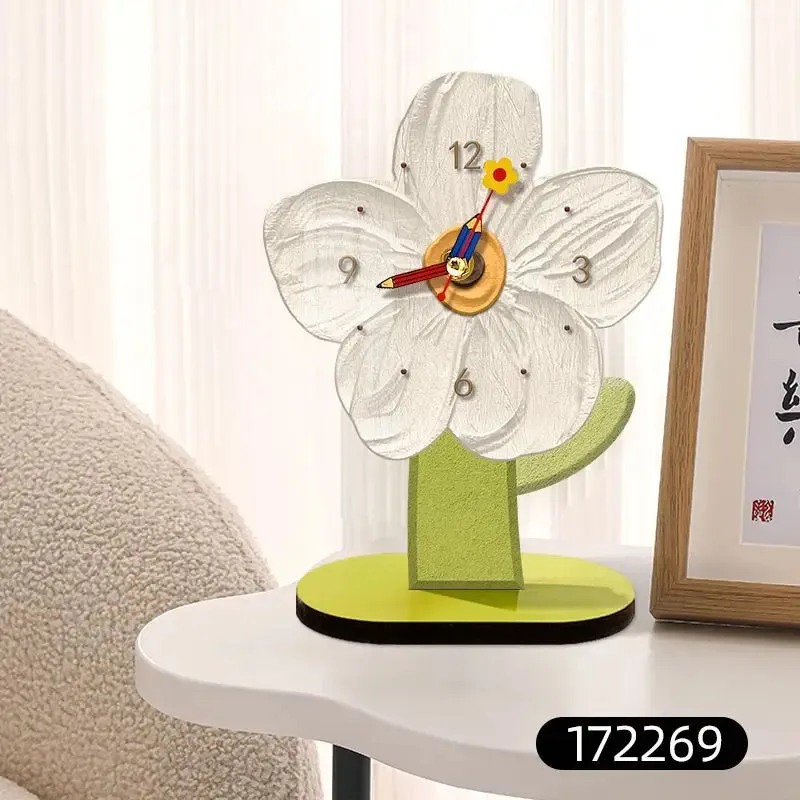 Wooden Desk Clock In Cartoon Mini Tulip Flower Shape For Home Decor Or Gift For Kids